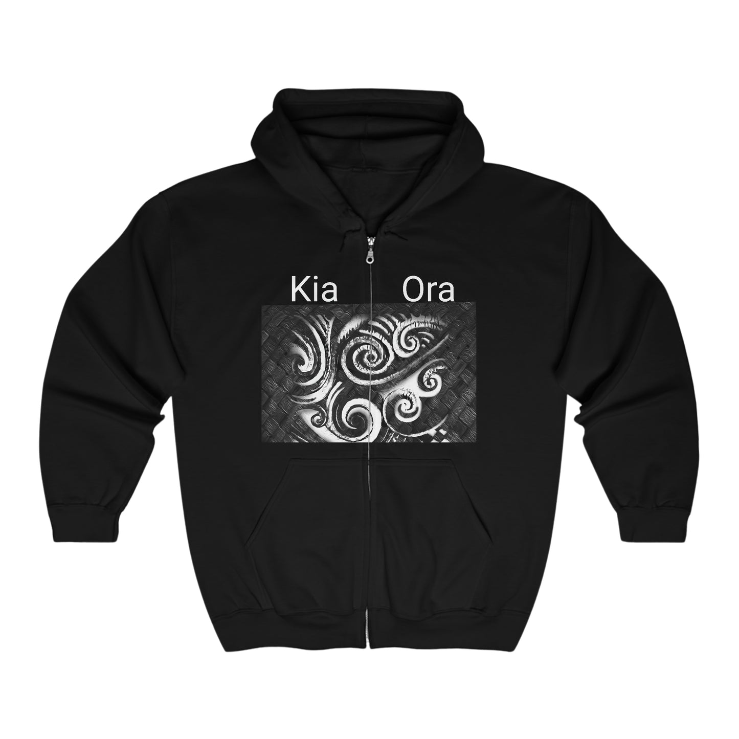 Unisex Full Zip Hooded Sweatshirt - black koru design