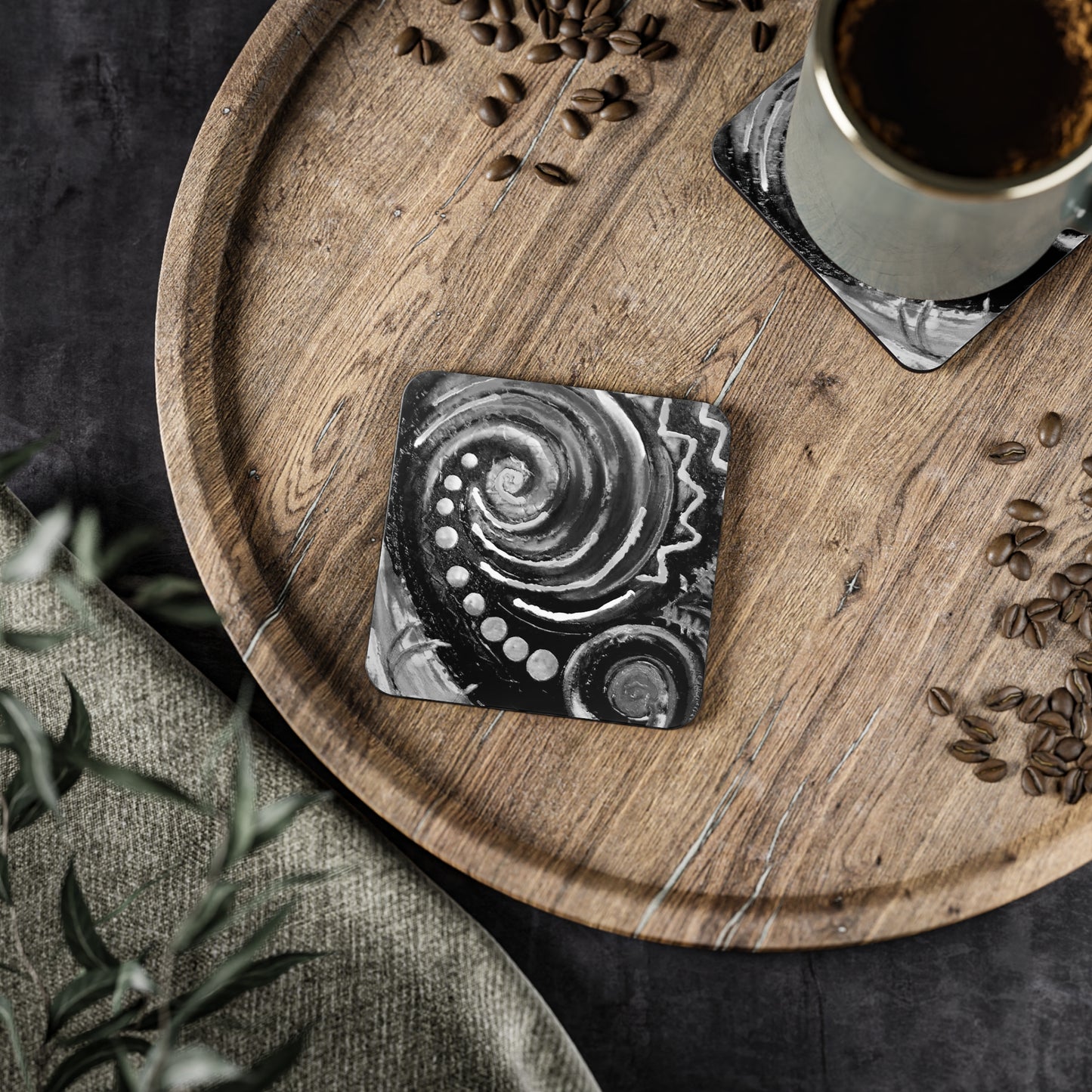 Coasters - koru black design - sold separately or as a 4-piece set