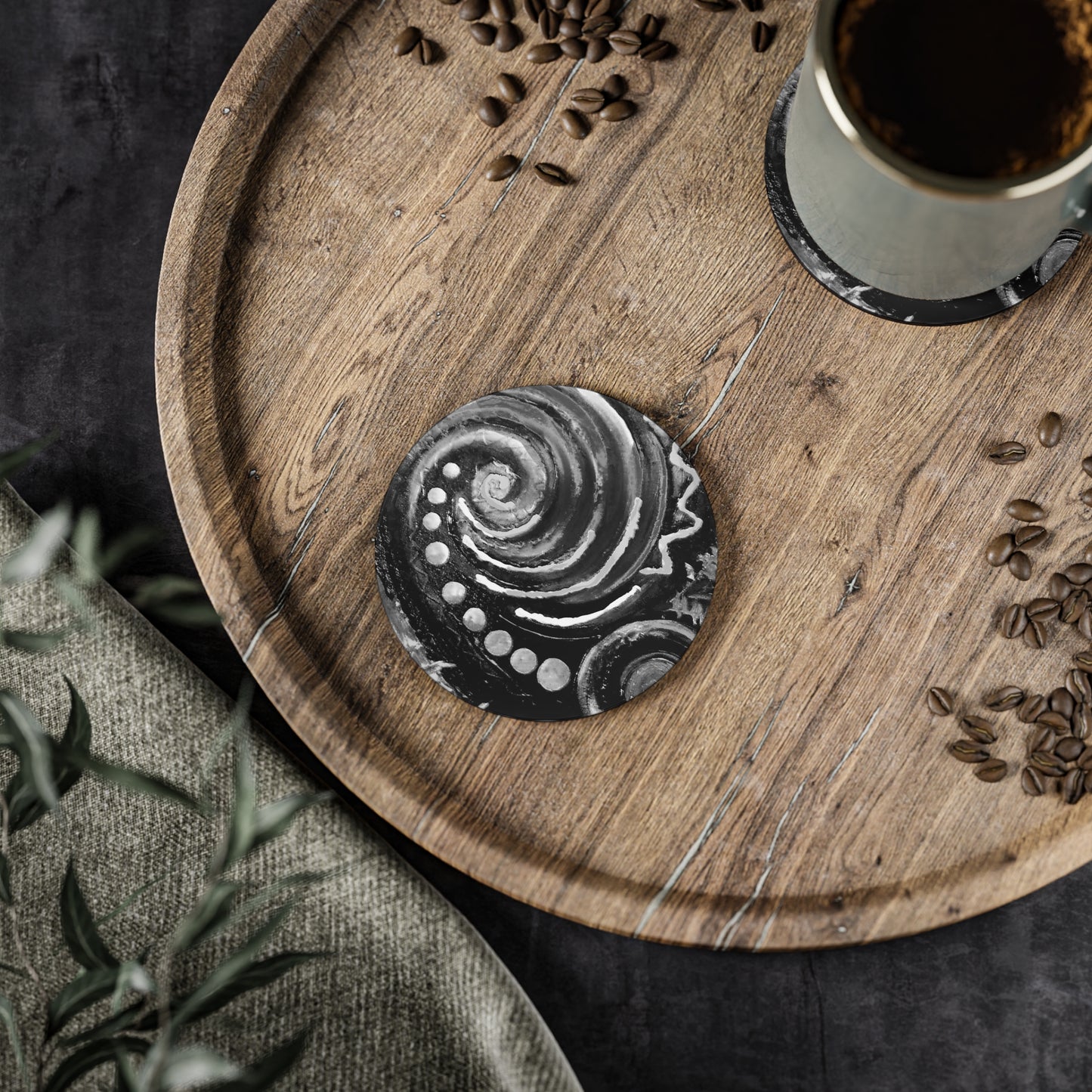 Coasters - koru black design - sold separately or as a 4-piece set
