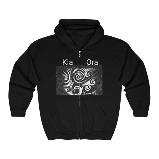 Unisex Full Zip Hooded Sweatshirt - black koru design